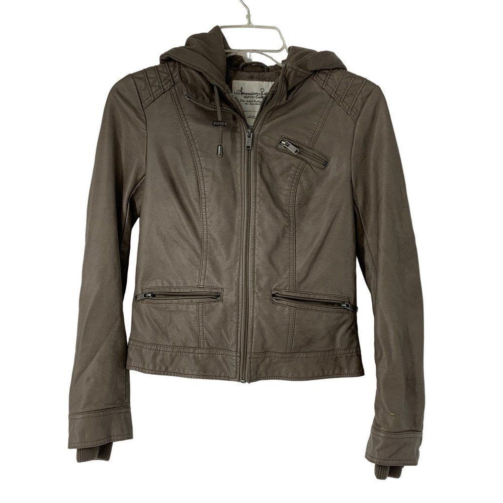 Women American Rag Vegan Moto Jacket Zip Size XS Gray Hoodie Fitted 5051